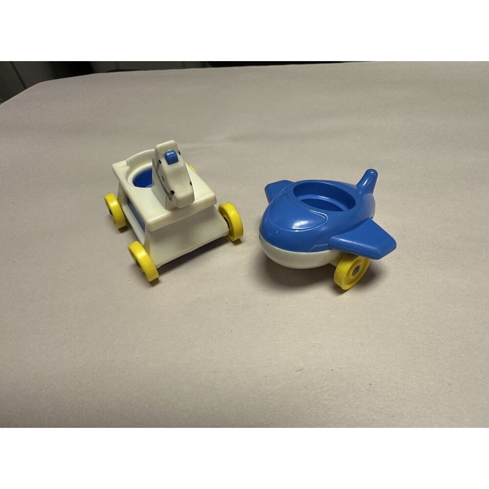 Vintage Fisher PriceToys Little People airplane and horse car  blue/yellow